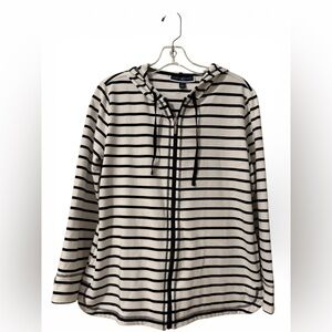 Karen Scott Black & White Striped Zip Front Hoody